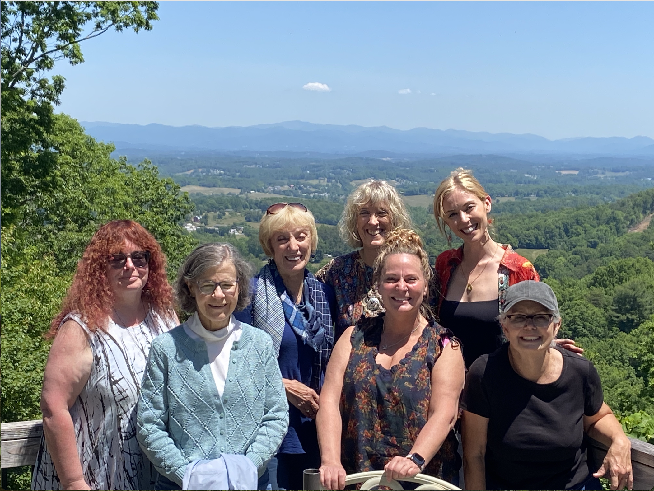 Small group participants at the Enneagram Retreat in Asheville, North Carolina, overlooking the Blue Ridge Mountains.